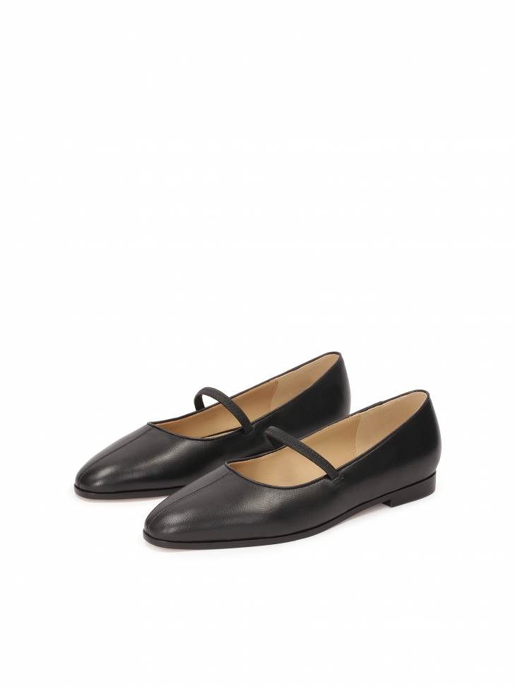 Czarne skórzane baleriny z paskiem