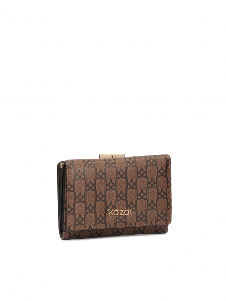 Brązowy skórzany portfel w czarny wzorek