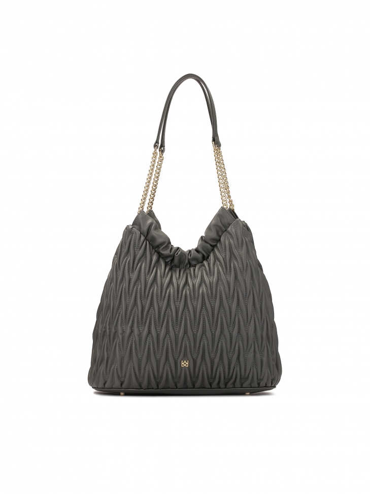 Pikowana szara torebka z długimi uchwytami