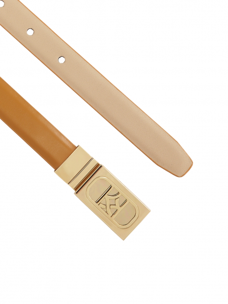 Beżowo-brązowy pasek dwustronny z pełną klamrą