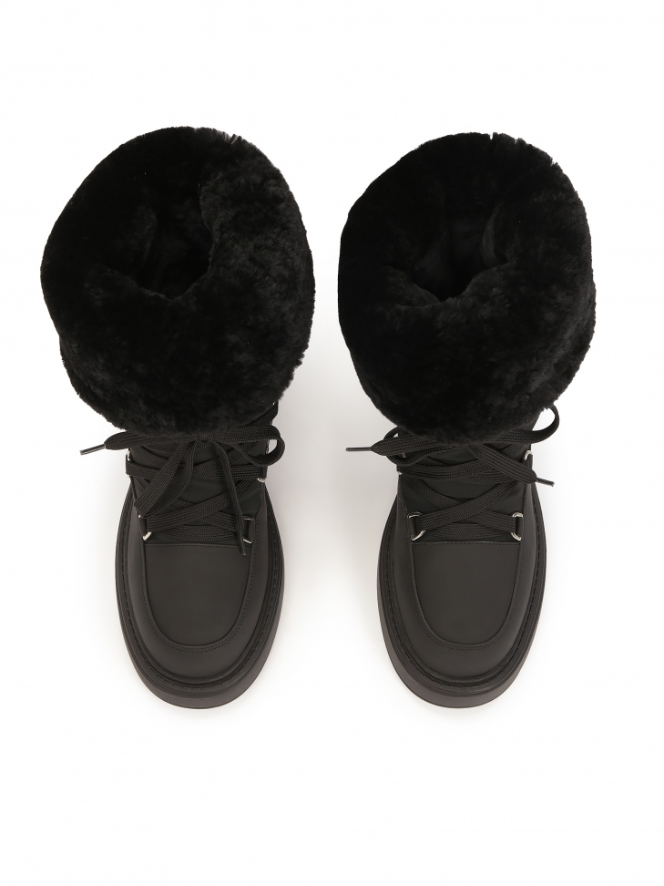 Czarne śniegowce z wełną owczą