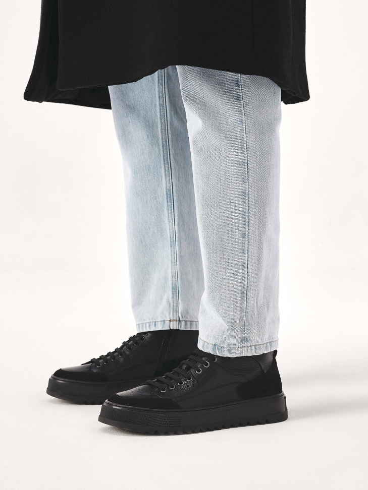 Ocieplane sneakersy z zamszu i gładkiej skóry