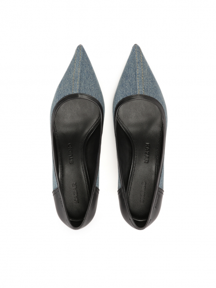 Czółenka z tkaniny denim i skóry