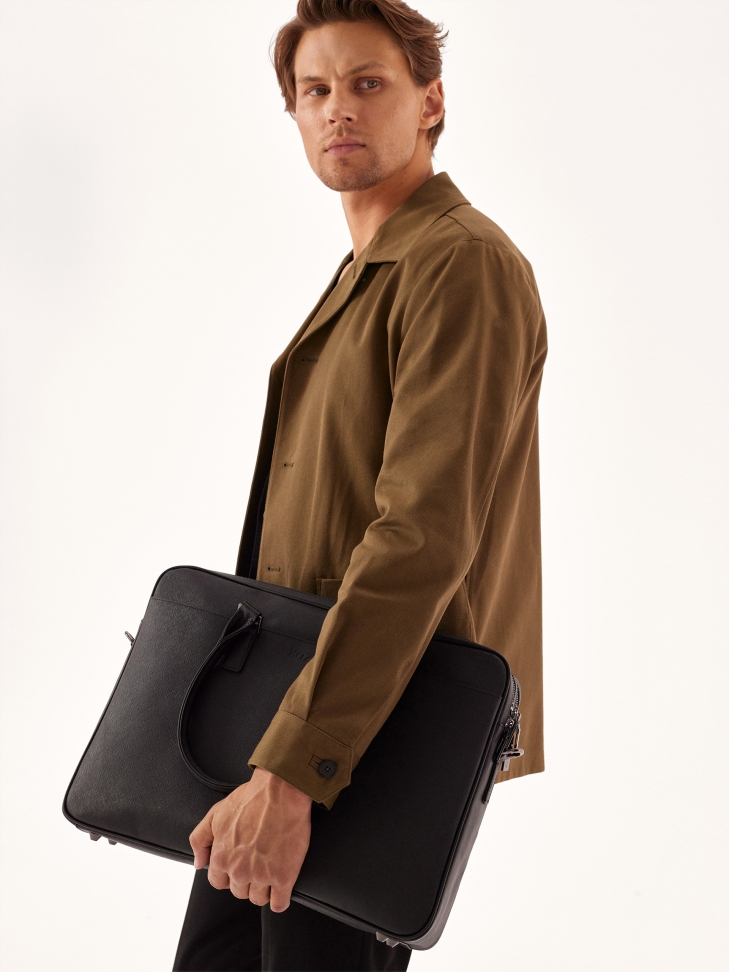 Czarna skórzana teczka męska do ręki i na ramię