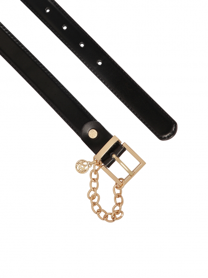 Wąski czarny pasek skórzany z łańcuszkiem