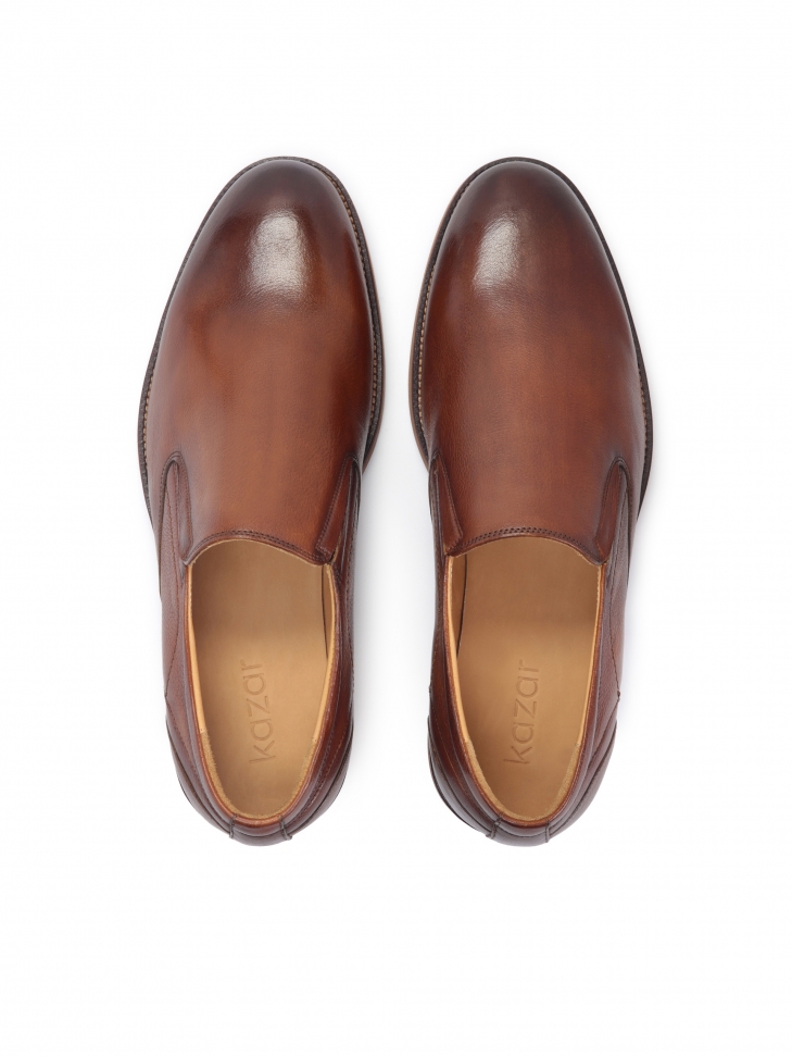 Wsuwane półbuty męskie z brązowej skóry