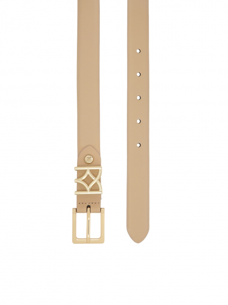 Beżowy pasek ze szlufką w kształcie monogramu