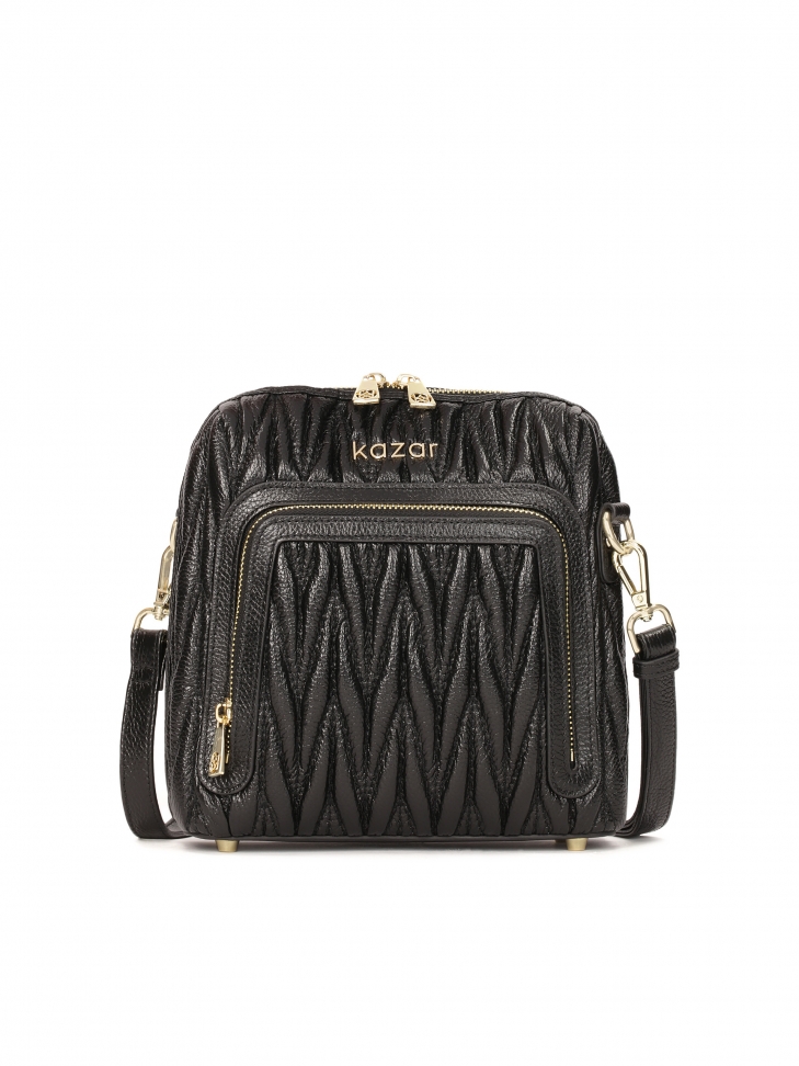 Skórzana czarna torebka z długim paskiem