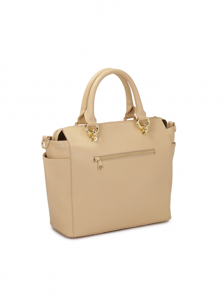 Pojemna skórzana torebka z rączkami i paskiem