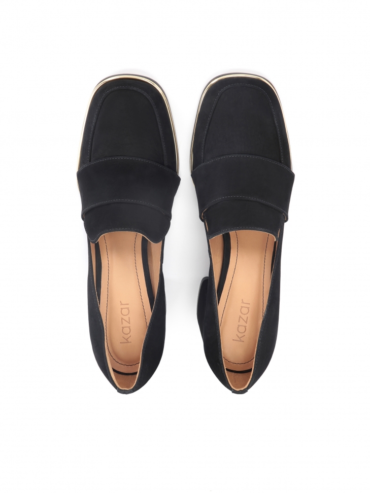 Zamszowe czółenka lordsy z metalową wstawką