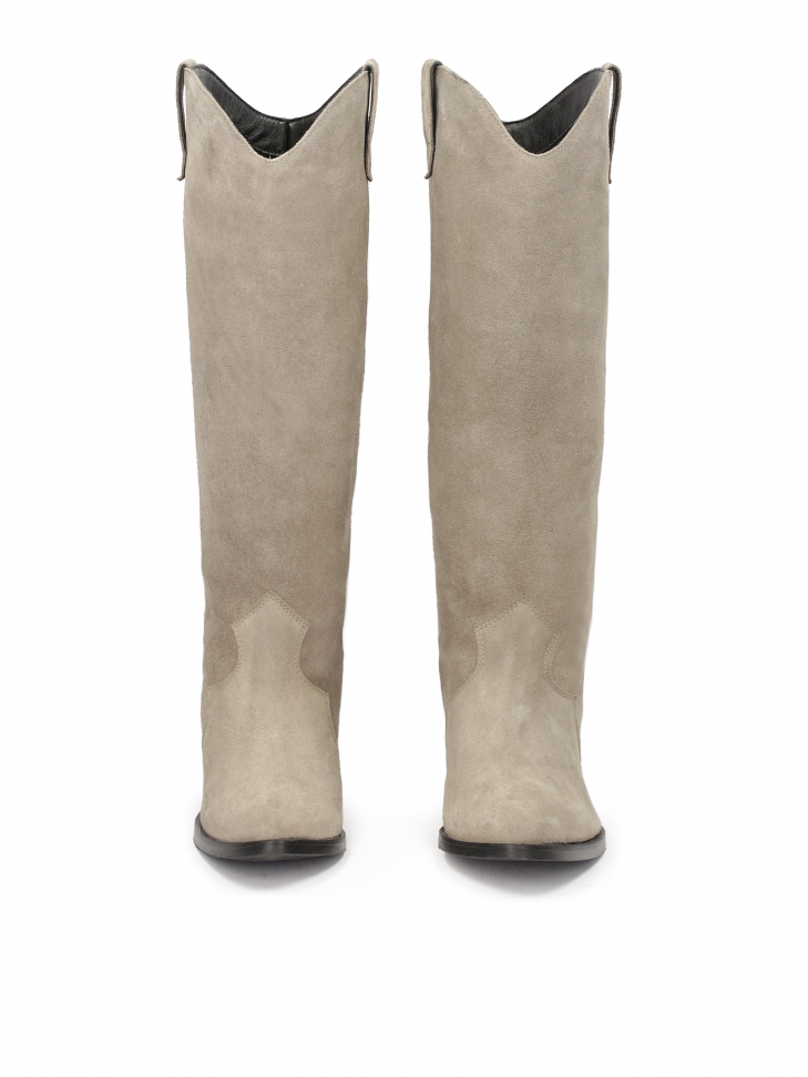 Szare kowbojki z wysoką cholewką z zamszu