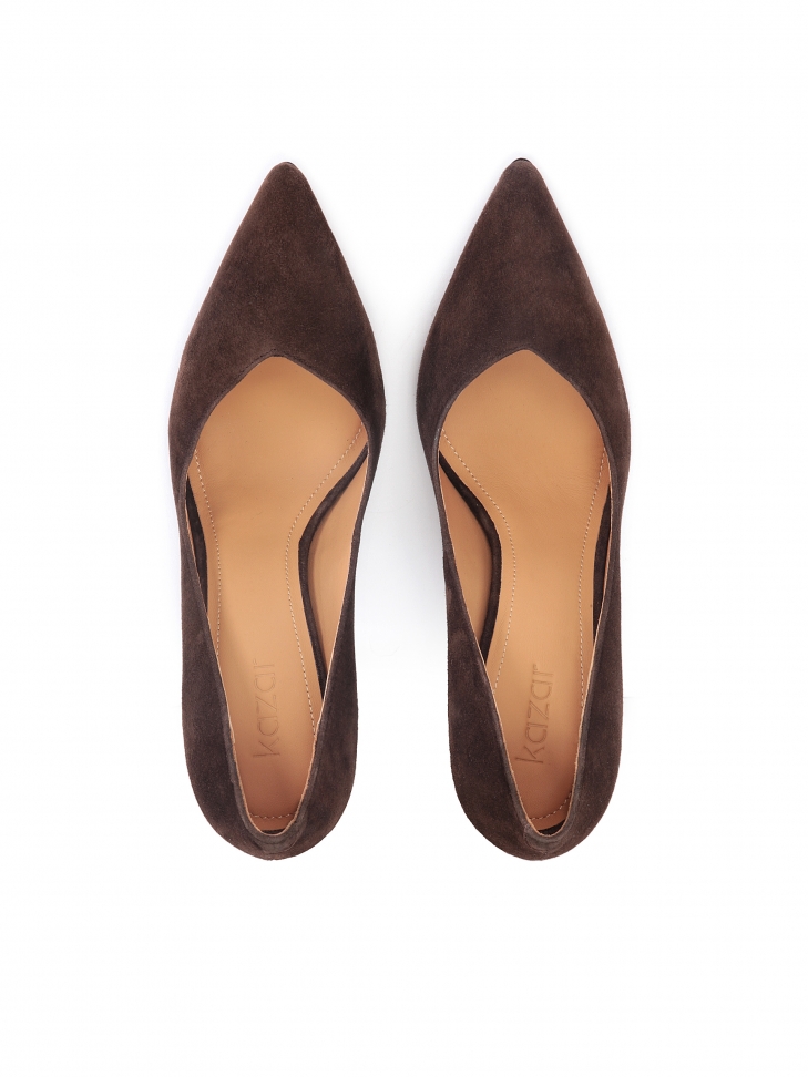 Zamszowe czółenka damskie w kolorze ciemnego brązu