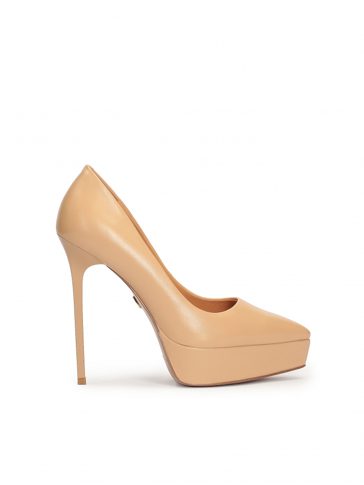 Skórzane czółenka na wysokim obcasie i platformie
