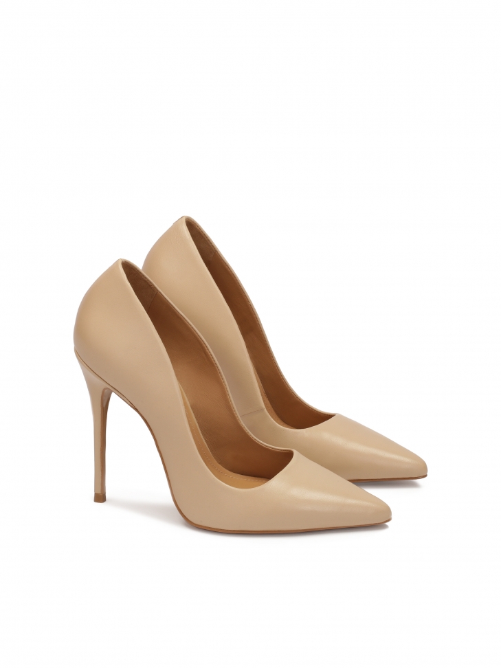 Beżowe klasyczne czółenka skórzane