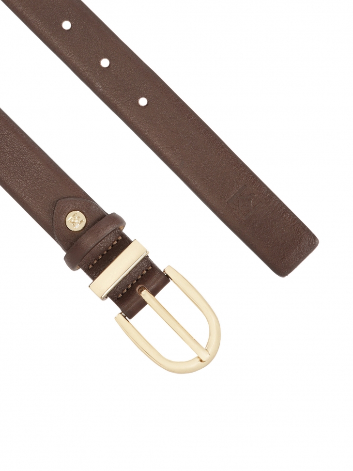 Skórzany ciemnobrązowy pasek o wąskim profilu