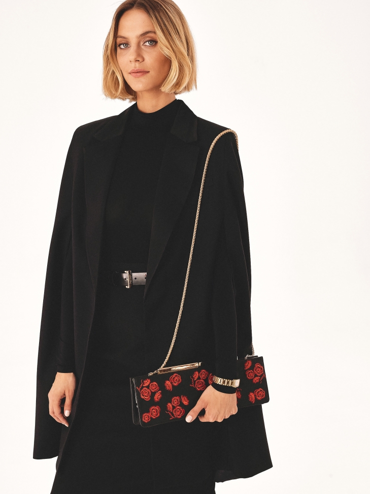 Podłużna sztywna torebka wieczorowa w kwiaty