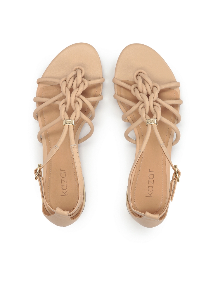 Beżowe płaskie sandały japonki