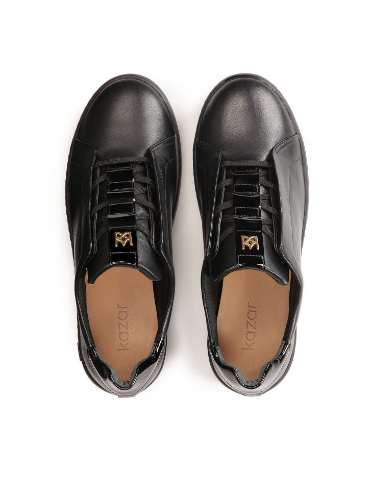 Czarne komfortowe sneakersy damskie z licowej skóry