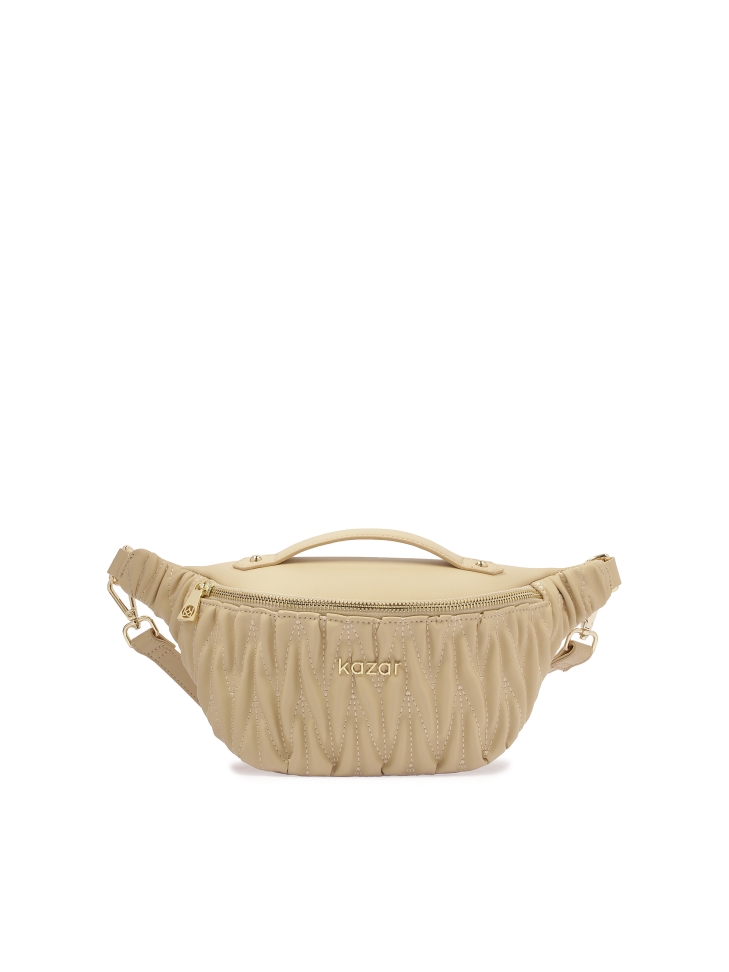 Beżowa skórzana nerka z pikowaniem