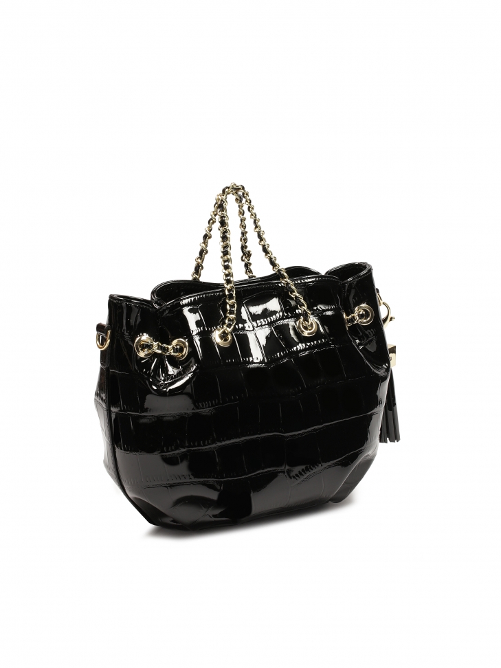 Skórzany czarny worek z odpinanym brelokiem