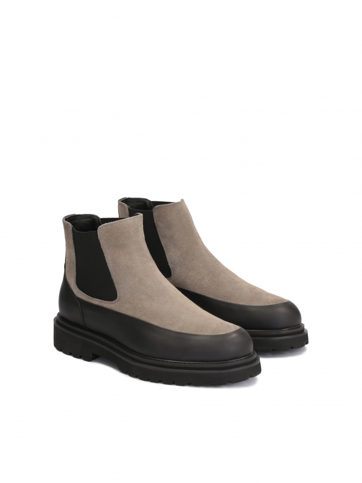 Beżowo-czarne sztyblety męskie z zamszu i gumowanej skóry