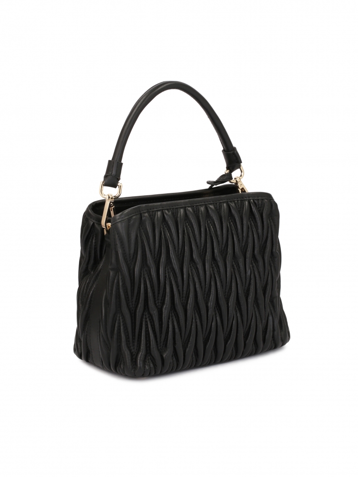 Czarna torebka do ręki i na ramię z efektowną skórą