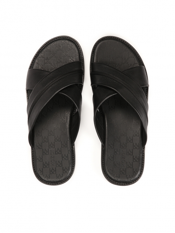 Skórzane klapki męskie z zyżującymi się paskami