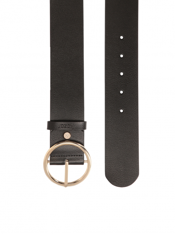 Czarny pasek z naturalnej skóry z oągłą klamrą