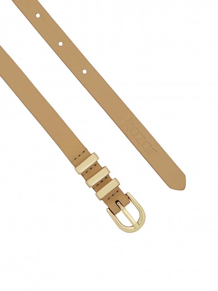 Beżowy wąski pasek z zaoągloną klamrą