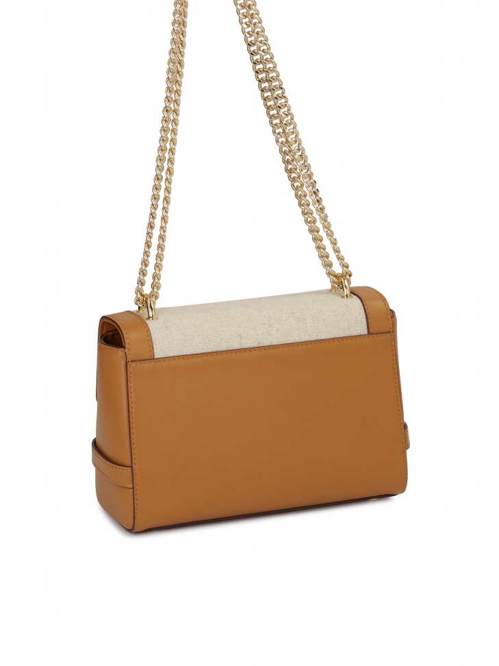 Beżowa torebka na łańcuszku z tkaniny płóciennej