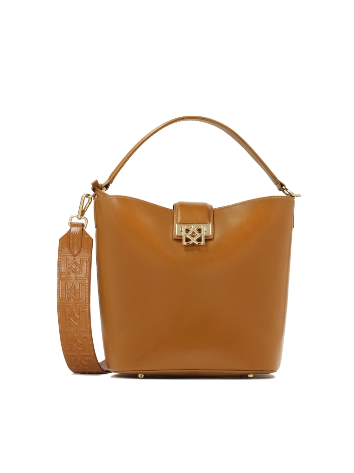 Jasnobrązowa torebka z dodatkową saszetką i uchwytem do ręki