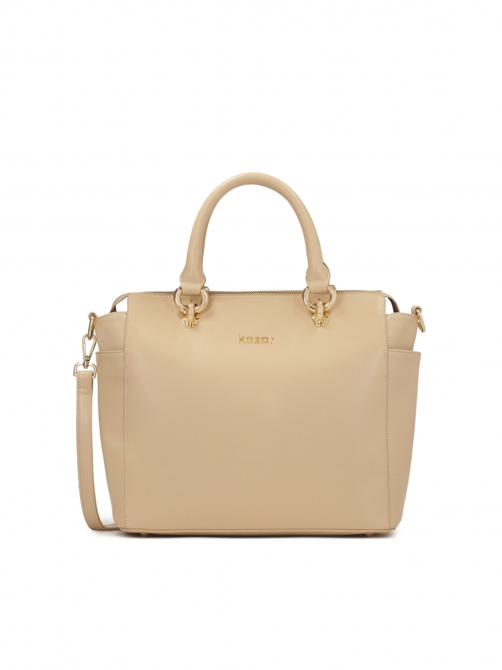 Pojemna skórzana torebka z rączkami i paskiem