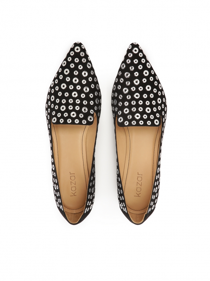 Zamszowe płaskie czółenka z nitami