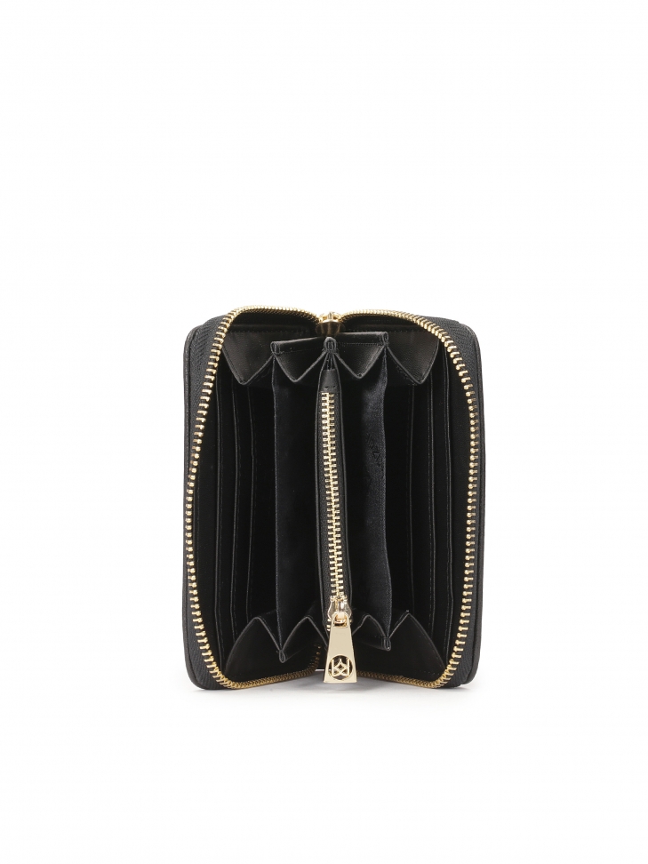 Kompaktowy czarny portfel w czerwone róże