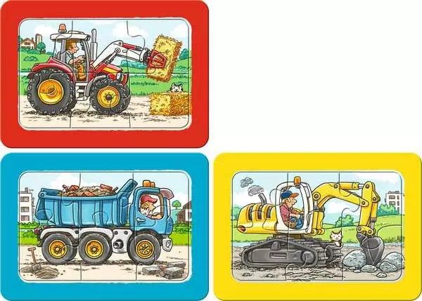 Kinderpuzzle ab 2 Jahren - Bagger. Traktor und Kipplader - 6 Teile