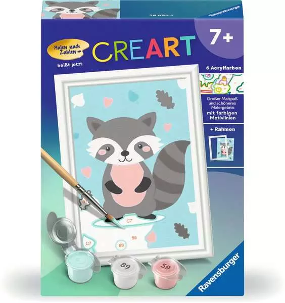 CreArt Süßer Waschbär - Malen nach Zahlen für Kinder ab 7 Jahren