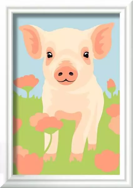 CreArt Süßes Hausschwein - Malen nach Zahlen für Kinder ab 7 Jahren