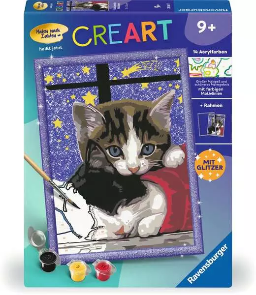 CreArt Kuschelnde Kätzchen - Malen nach Zahlen für Kinder ab 9 Jahren