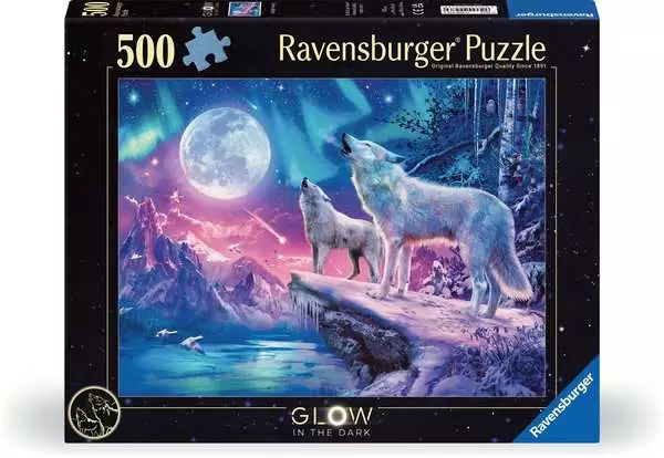 Puzzle 500 Teile - Wolf im Nordlicht
