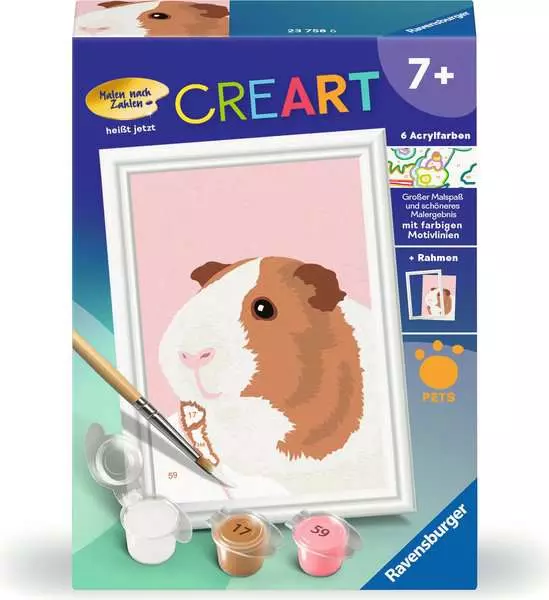CreArt Niedliches Meerschweinchen - Malen nach Zahlen für Kinder ab 7 Jahren
