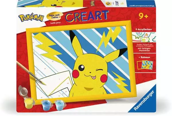 CreArt Freches Pikachu - Malen nach Zahlen für Kinder ab 9 Jahren