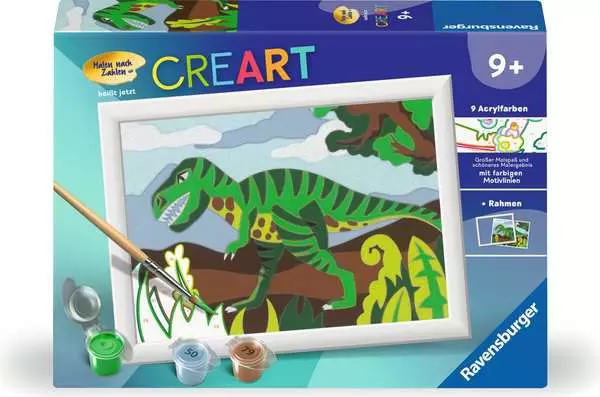CreArt Hungriger Dinosaurier - Malen nach Zahlen für Kinder ab 9 Jahren