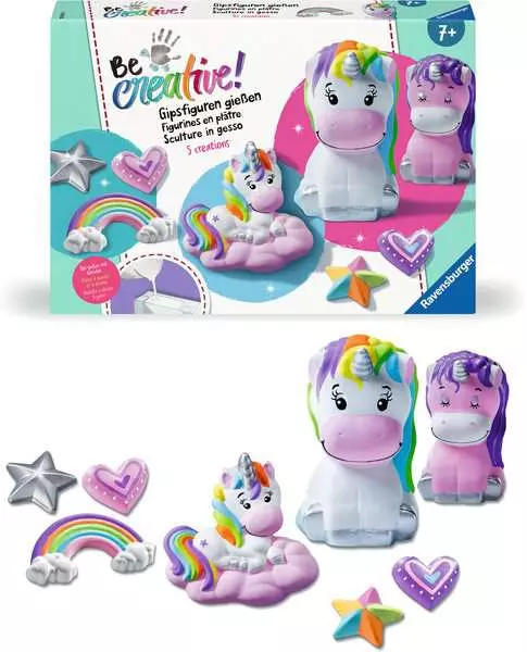 BeCreative Midi - Bastelset DIY Gipsfiguren gießen Einhorn - Bastelset für Kinder ab 7 Jahren