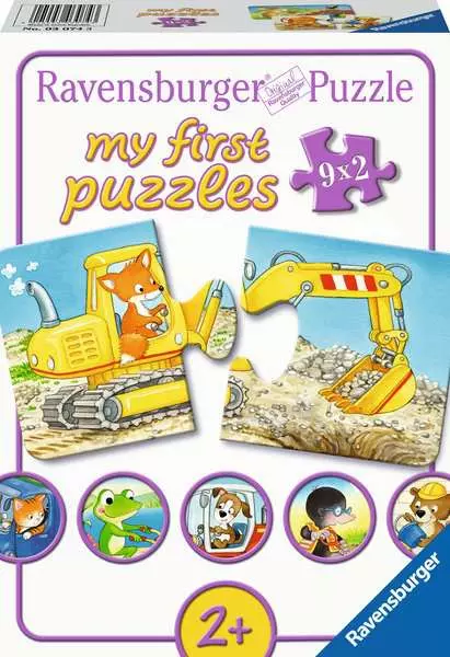 Kinderpuzzle ab 2 Jahren - Tierische Baustelle - 2 Teile