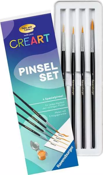 CreArt Pinselset in Blechdose - Malen nach Zahlen für Kinder ab 7 Jahren