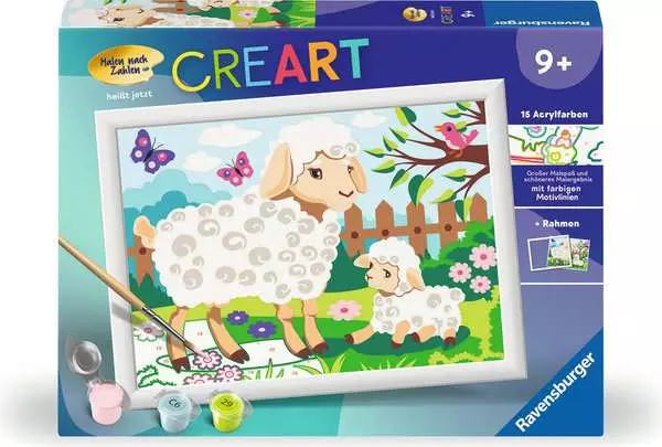 CreArt Schaf mit Lämmchen - Malen nach Zahlen für Kinder ab 9 Jahren