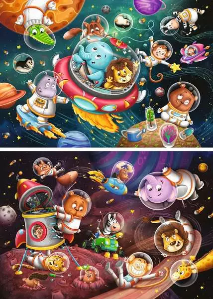 Kinderpuzzle ab 3 Jahren - Tiere im Weltall - 12 Teile