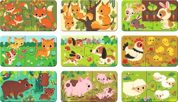 Kinderpuzzle ab 2 Jahren - Tiere und ihre Kinder - 2 Teile
