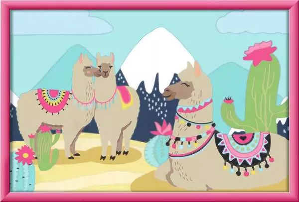 CreArt Glückliche Lamas - Malen nach Zahlen für Kinder ab 7 Jahren