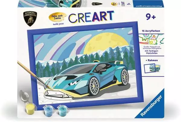 CreArt Blauer Lamborghini - Malen nach Zahlen für Kinder ab 9 Jahren